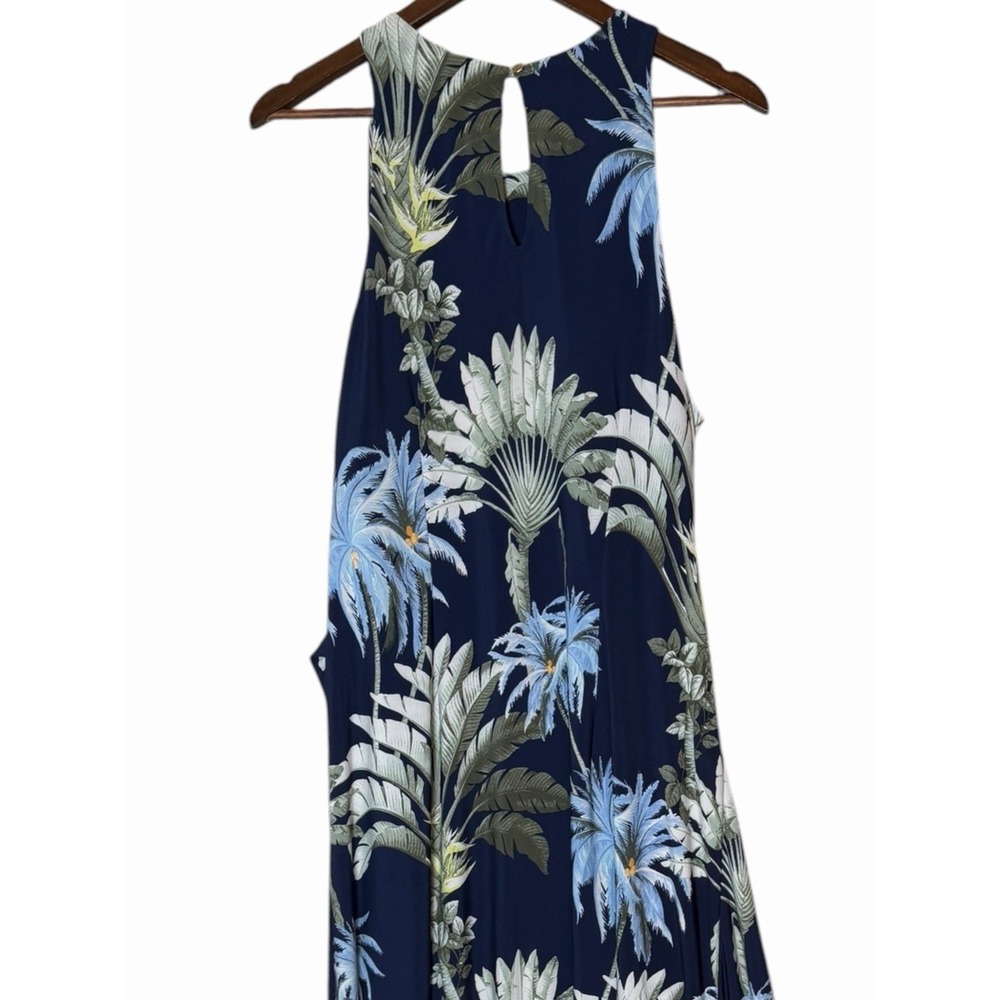 Tommy Bahama XL Tropical Palm Print Faux Wrap Maxi Dress Navy Blue Sleeveless - Picture 10 of 11